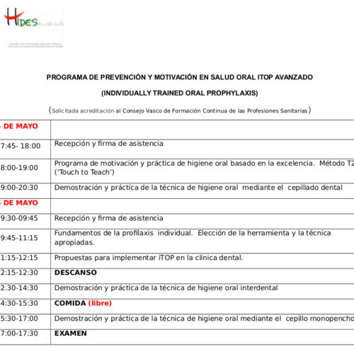 horario curso Itop Bilbao mayo 2017