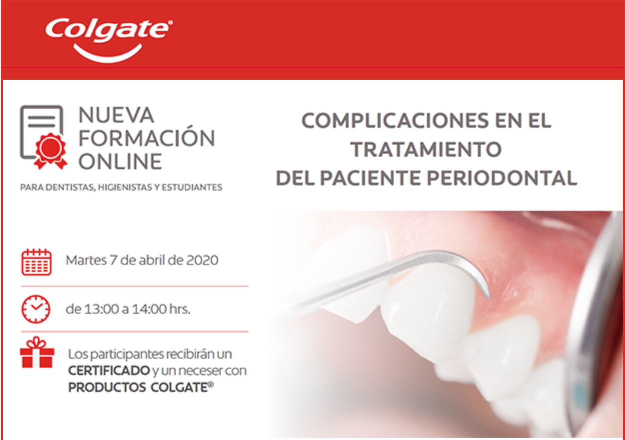 Complicaciones en el tratamiento del paciente periodontal Dra. Nerea Sánchez. Tue 7 Apr, 13:00 La periodontitis avanzada es la sexta enfermedad más prevalente en el mundo. El tratamiento del paciente periodontalmente comprometido consta de una serie de fases encaminadas a lograr el control de la infección y corregir las secuelas causadas por la enfermedad. La Dra. Nerea Sánchez, experta investigadora de la Universidad Complutense de Madrid, nos dará pautas para manejar las complicaciones que pueden surgir en cada una de estas fases para reducir la morbilidad de nuestro tratamiento e incrementar la satisfacción del paciente.-2